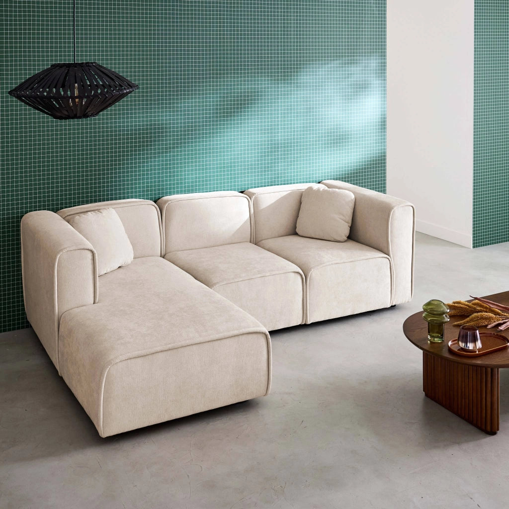 Divano angolare sinistro in tessuto, 3 posti, beige