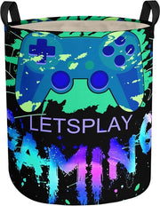 Cestino per bambini pieghevole, organizzatore di giocattoli e abbigliamento, contenitore acqua resistente, decorativo, regalo per bambini (gamepad verde, 43L)