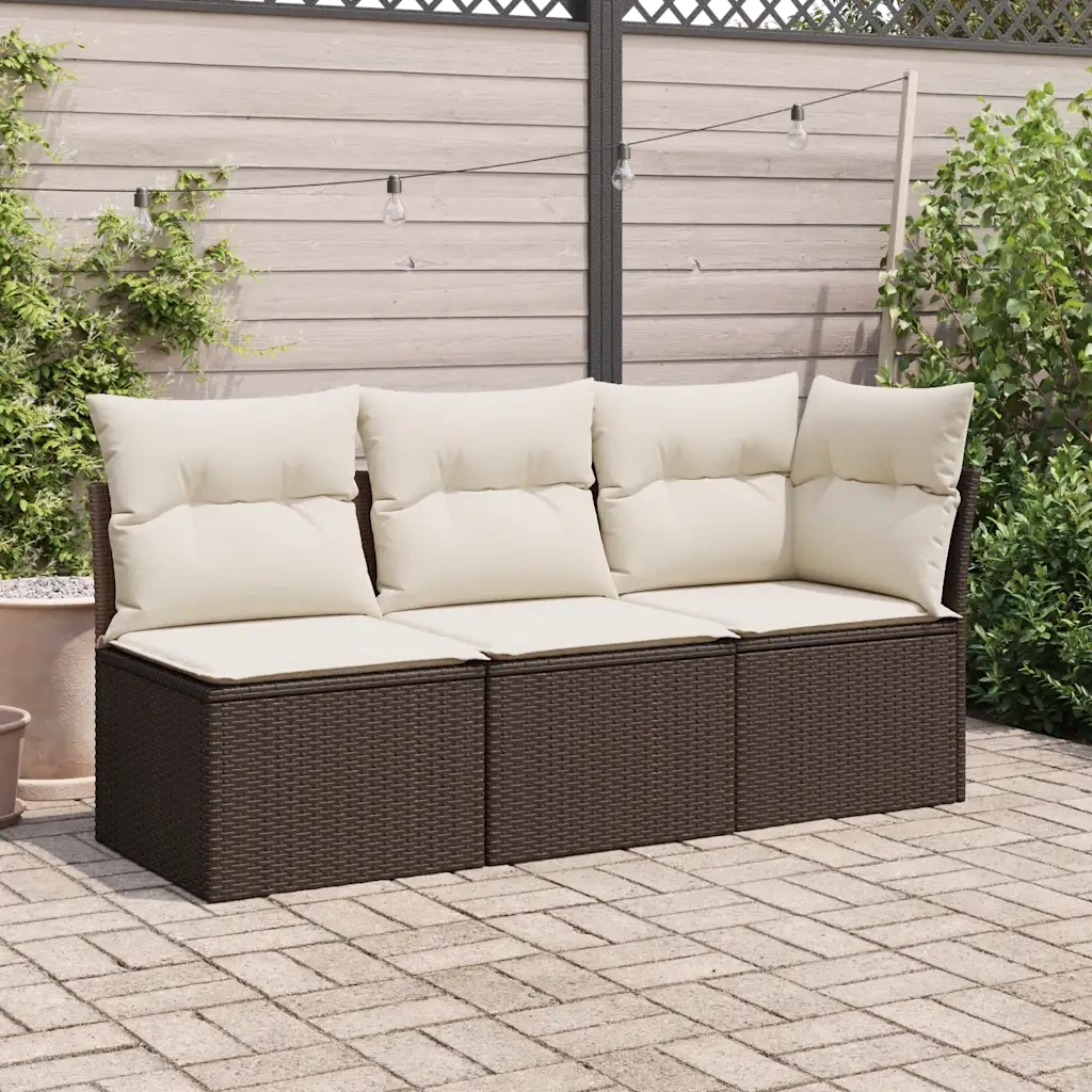Sedia Giardino Senza Braccioli con Cuscini Polyrattan Marrone 366215