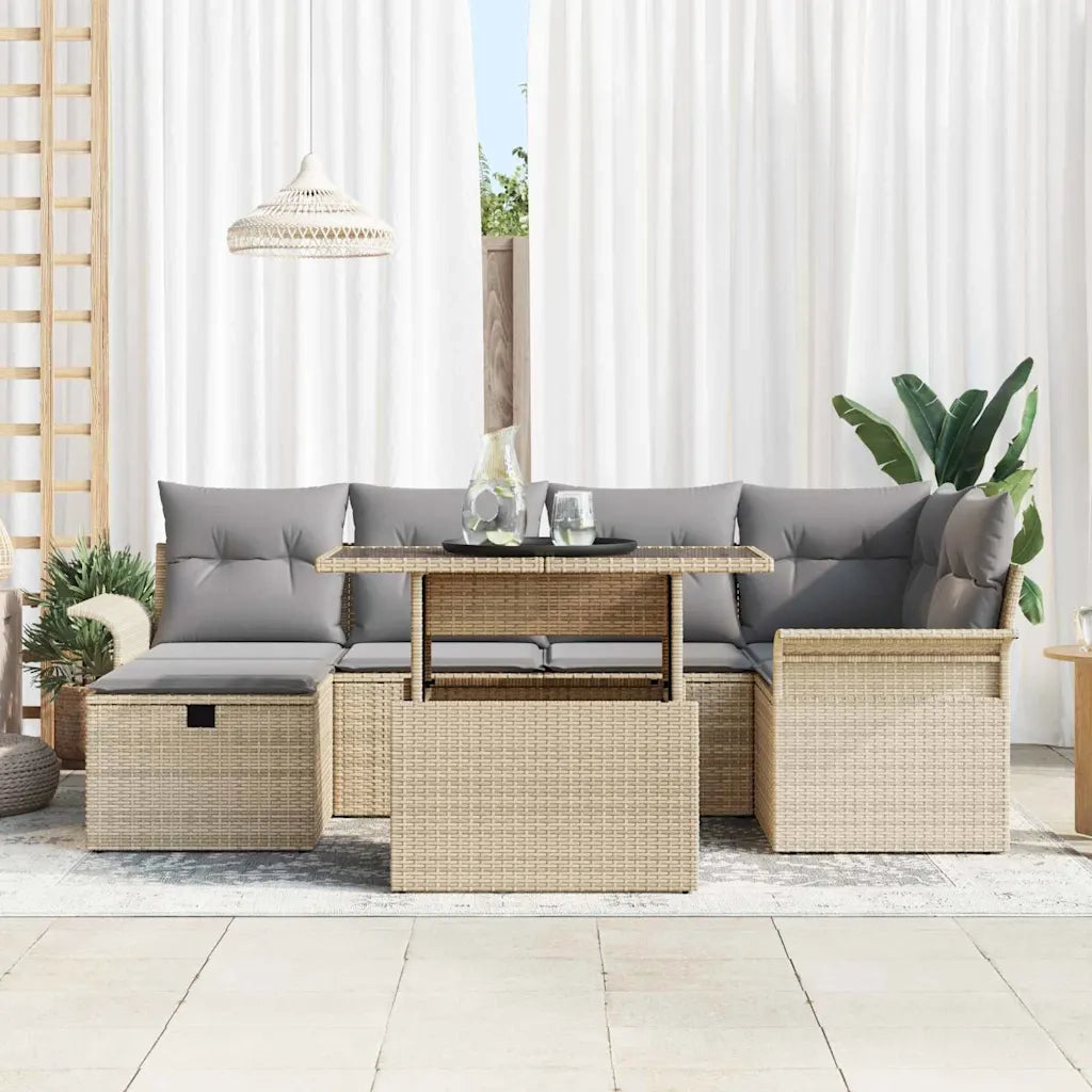 Set Divano da Giardino con cuscino 7 pcs Beige polyrattan