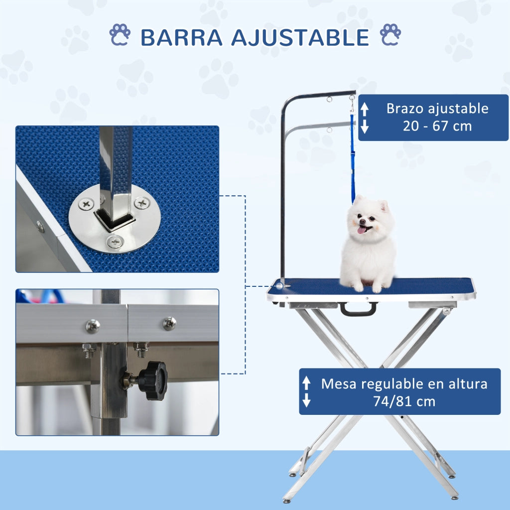Tavolo da Toelettatura per Animali Domestici ¨C zephmum ¨C Blu 72x45x74-81 cm