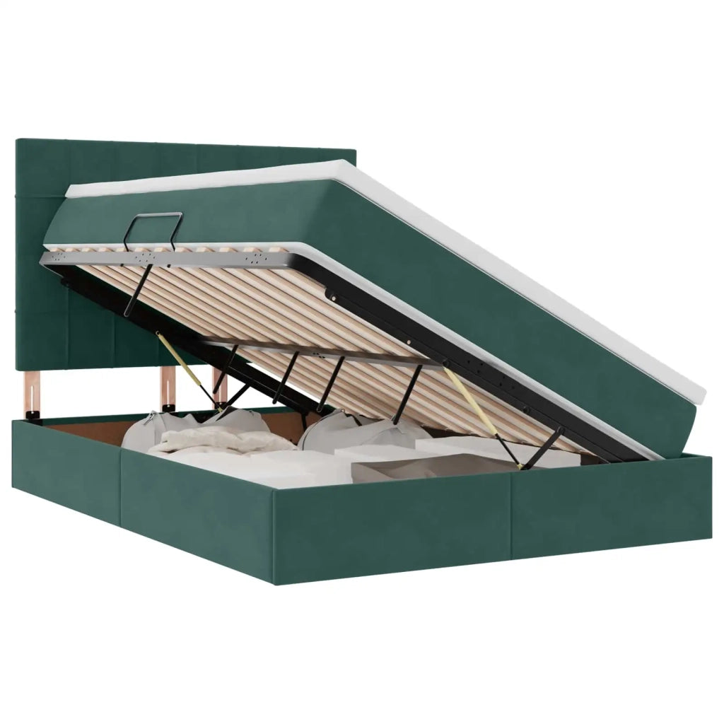 Letto con contenitore e LED Verde Scuro 140 x 200 cm Velluto