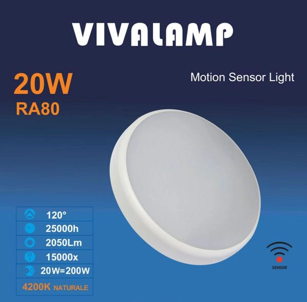 Plafoniera Led 20w con Sensore Movimento Rotonda