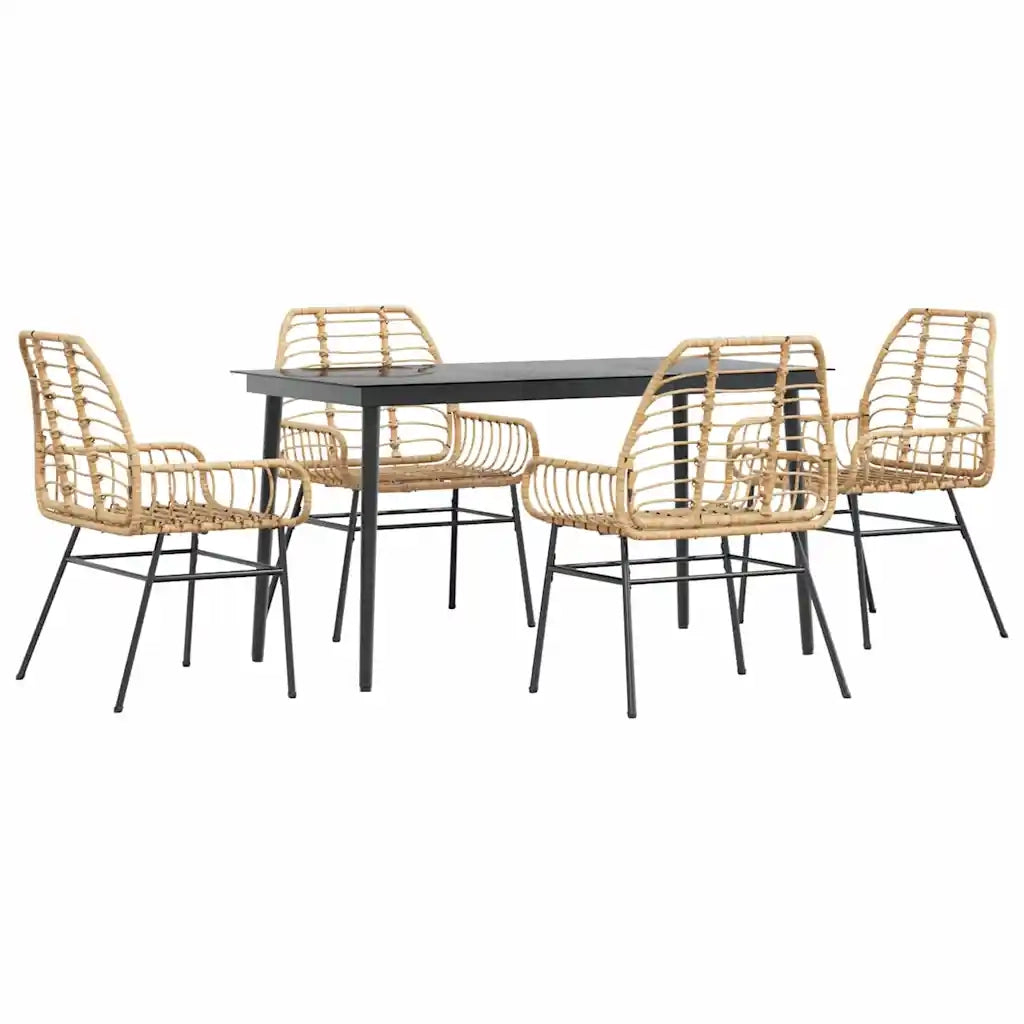 Set da Pranzo da Giardino 5pz Polyrattan Vetro 3334445