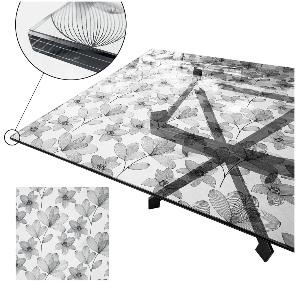 Tovaglia Trasparente Decorata Glitterata Pellicola Pvc 100x200 Cm Tavolo Antimacchia Spessa Fiori (C)