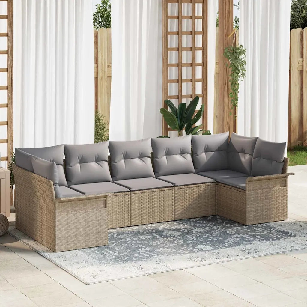 Set Divano da Giardino con cuscino 7 pcs Beige polyrattan