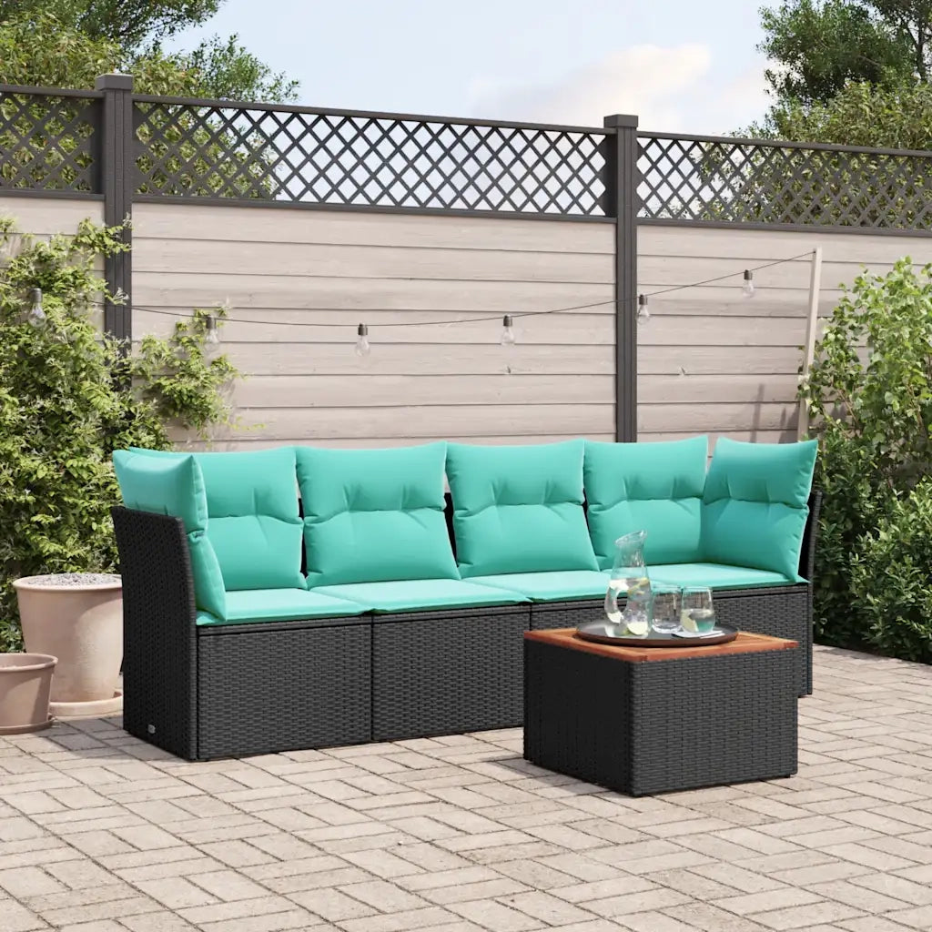 Set Divani da Giardino 5 pz con Cuscini Nero in Polyrattan 3255805