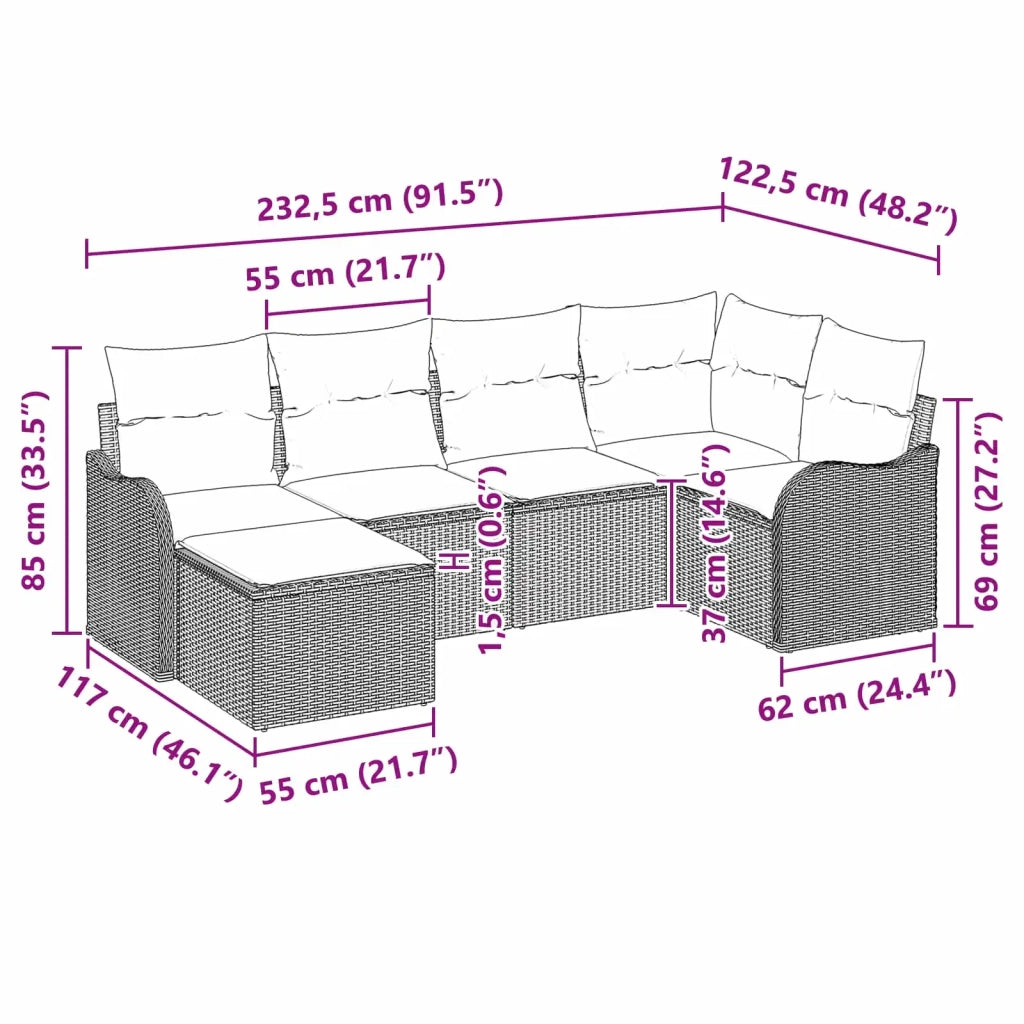 Set Divano da Giardino Grigio polyrattan 3345775