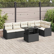 Set di divani con cuscino 7 pcs Nero Poly Rattan