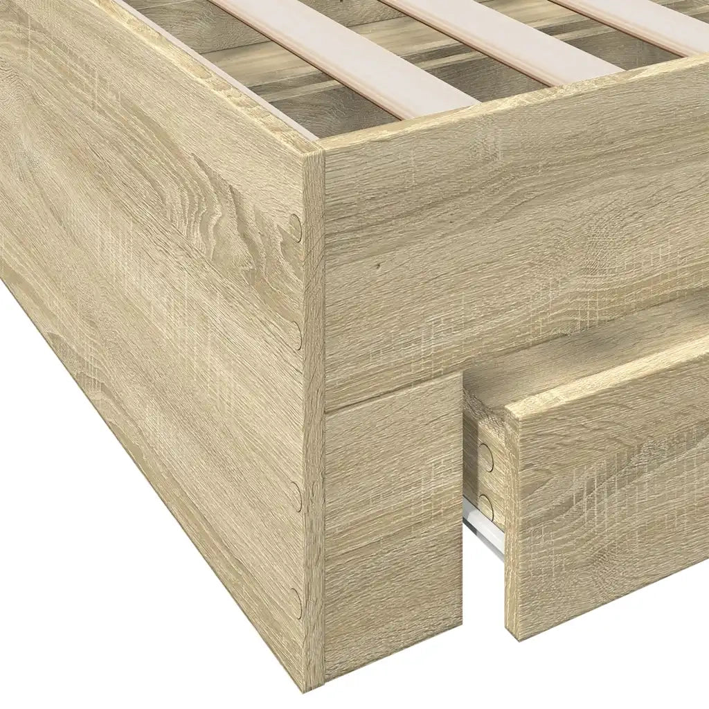 Letto matrimoniale | Letto per adulti | Giroletto Cassetti Rovere Sonoma 135x190 cm Legno Multistrato