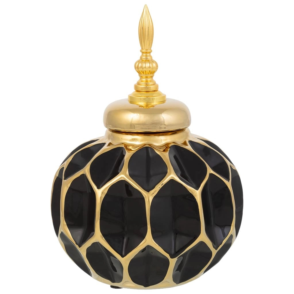 Vaso in ceramica nera e oro, D16,5x23,5h cm