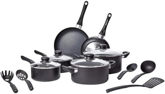 Set di cottura completo con rivestimento antiscivolo - 15 pezzi - nero