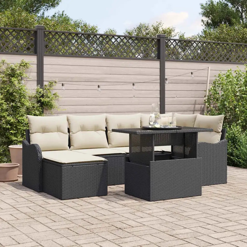 Set Divano da Giardino con cuscino 7 pcs Nero Poly Rattan 3357230