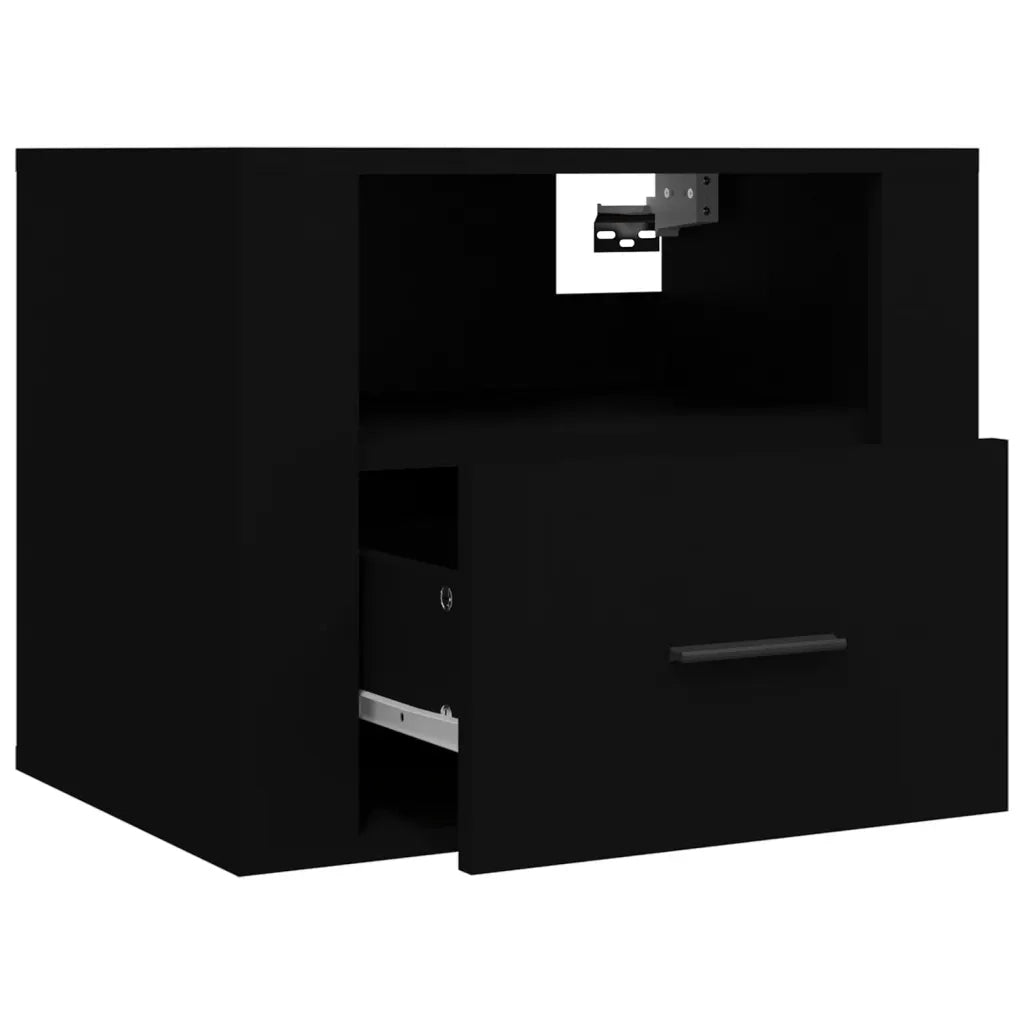 Comodino | Armadio da Notte | Mobiletto da notte a Muro Nero 50x36x40 cm