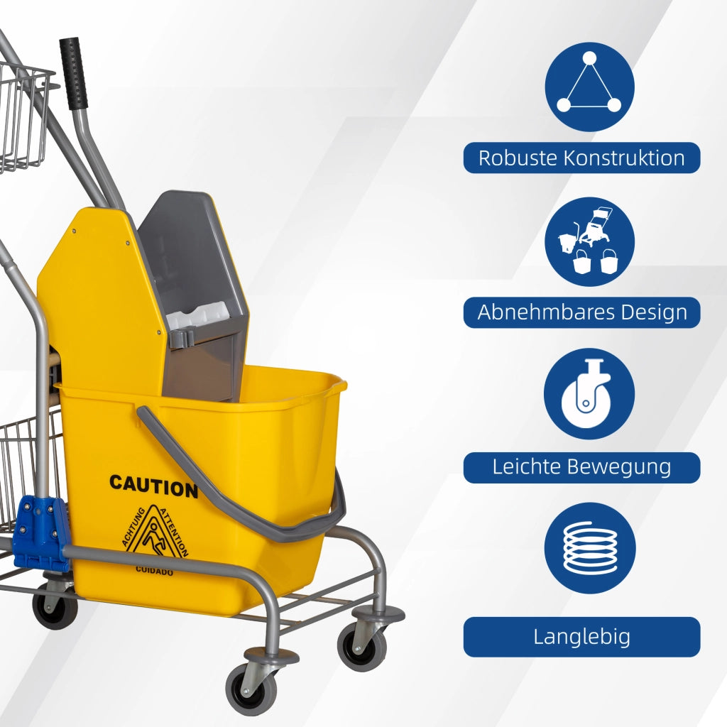 Secchio per lavaggio pavimenti con ruote ¨C Minimal ¨C Giallo, plastica, metallo