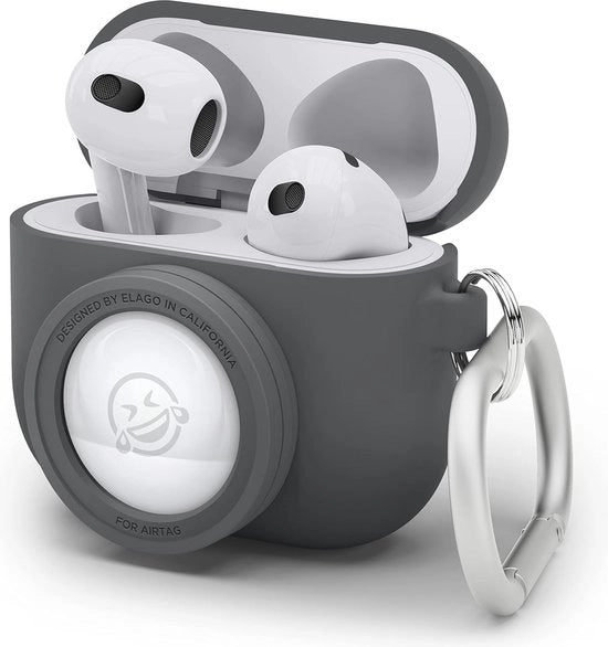 Hoesa Camera per AirPods 3 e AirTags - Inclusa Chiave - Grigio Scuro