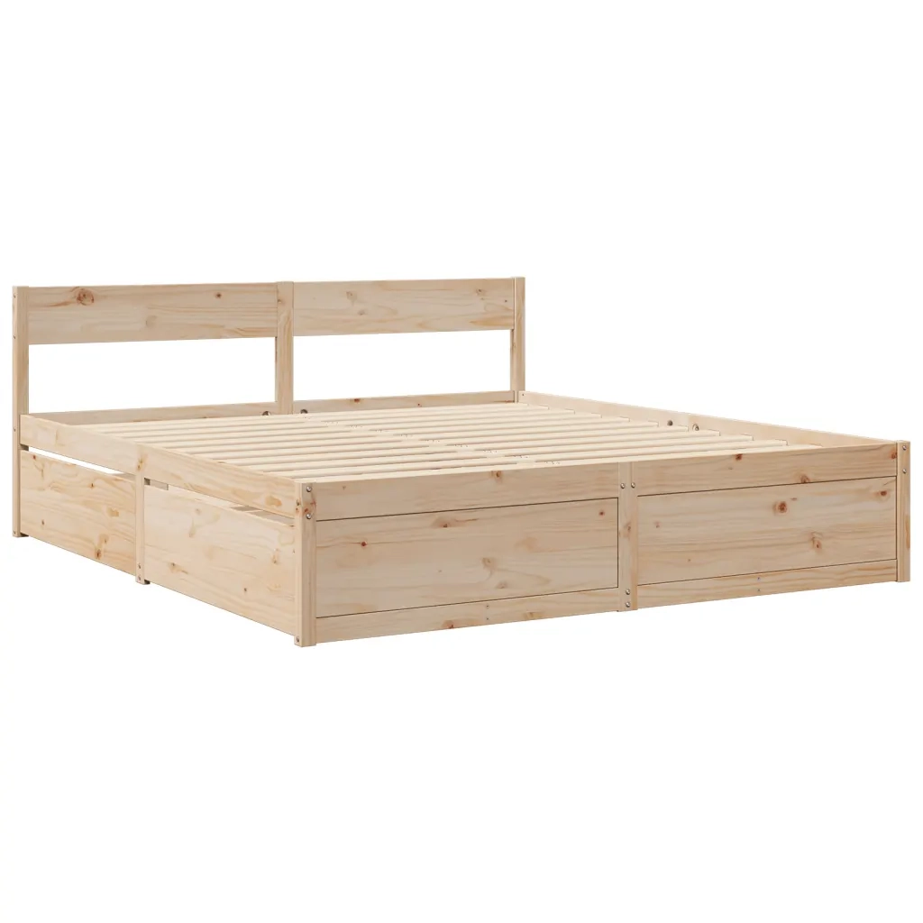 Giroletto Cassetti e Materasso 200x200 cm Legno Massello Pino