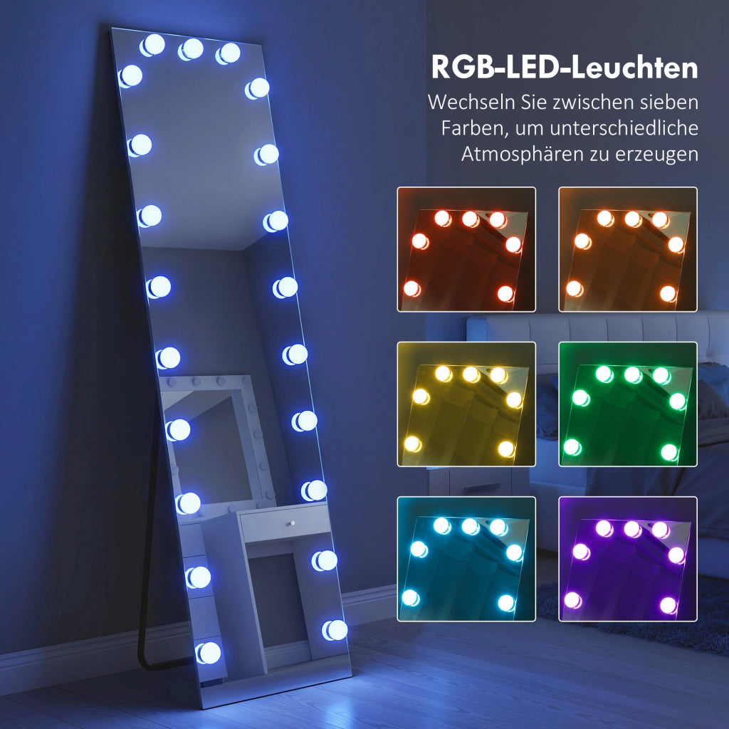 Specchio da terra LED RGB 150x40 cm ¨C Minimal ¨C specchio, 21 lampadine, 7 colori, touch