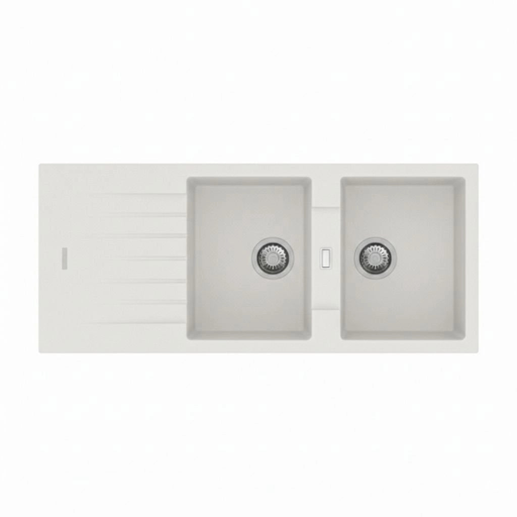 Lavello 116 cm da incasso in sintetico effetto granito due vasche - Bianco
