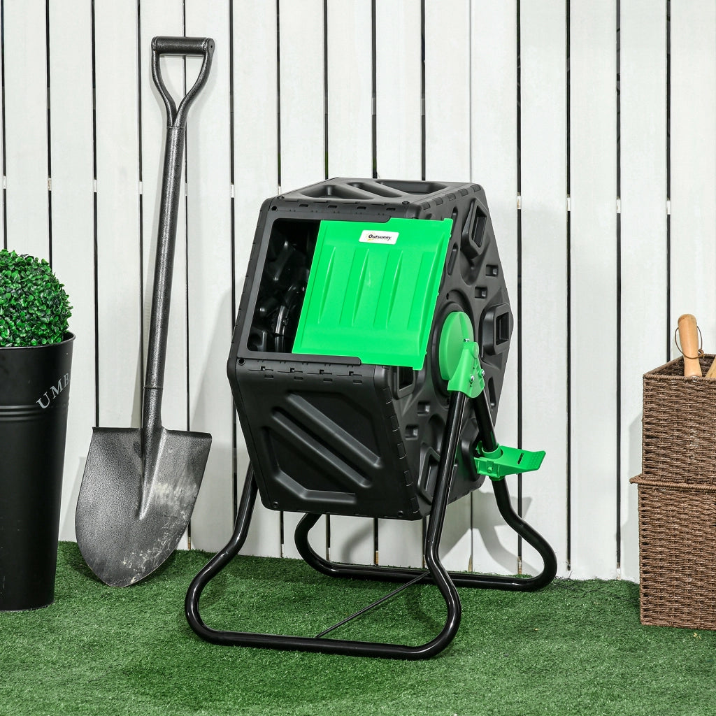 Compostiera da 65 litri, 60x49x77 cm, girevole, in plastica resistente alle intemperie con sistema di ventilazione e coperchio, adatta per giardini,
