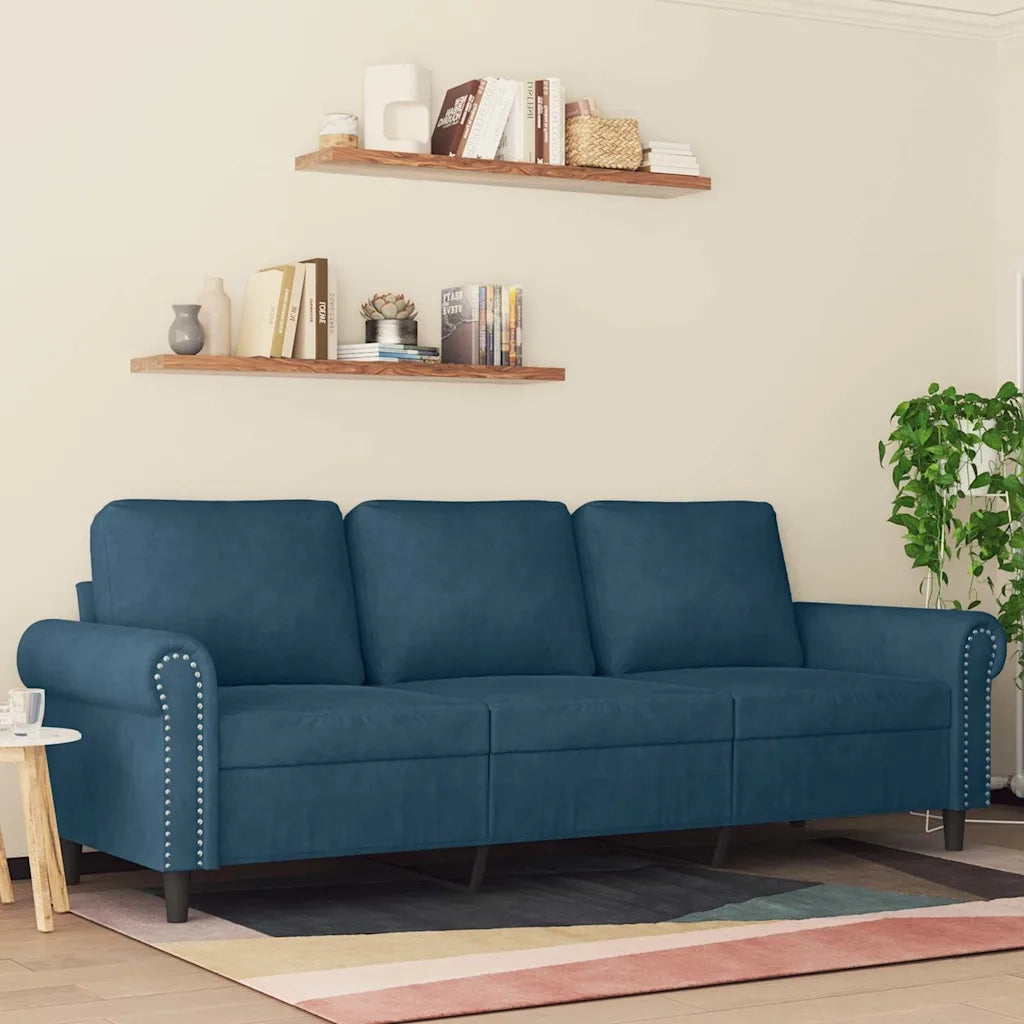 Divano | Divano da soggiorno | Sofa a 3 Posti Blu 180 cm in Velluto