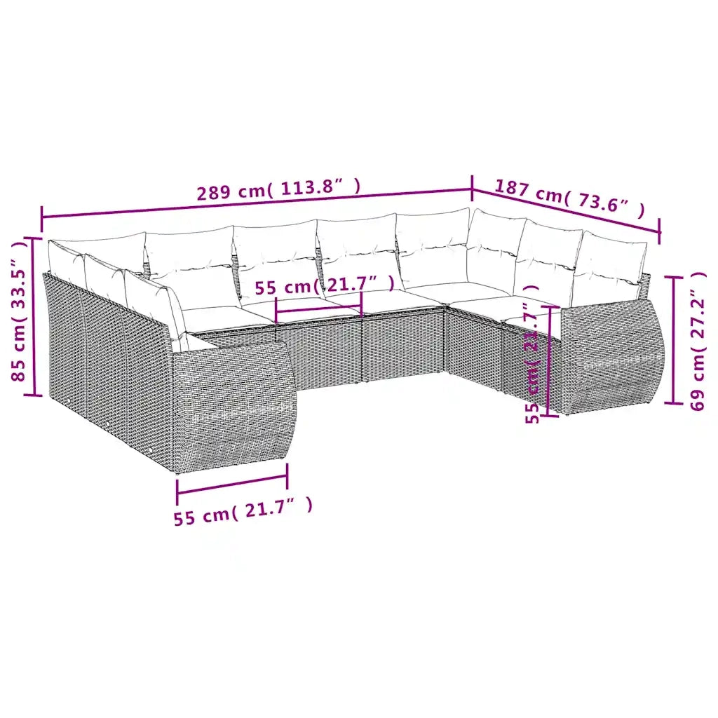 Set Divani da Giardino 9pz con Cuscini Marrone in Polyrattan 3221802