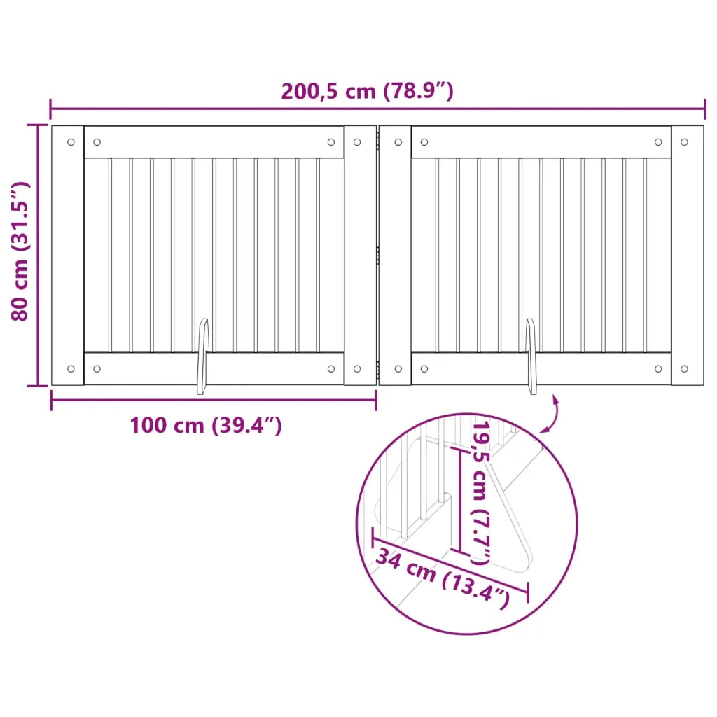 Cancello per cani pieghevole con supporti 2 pz 200,5 cm 892060