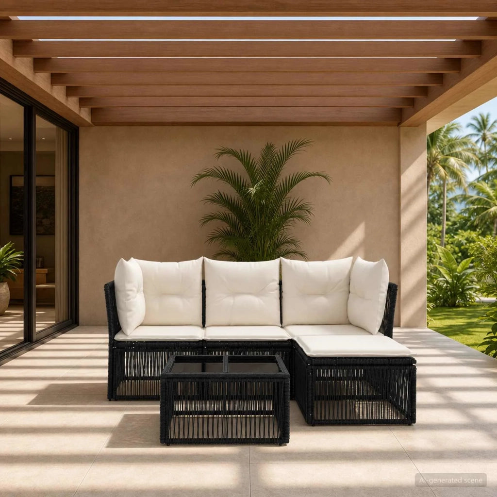 Set Divano da Giardino 5 pcs Nero polyrattan 3434200