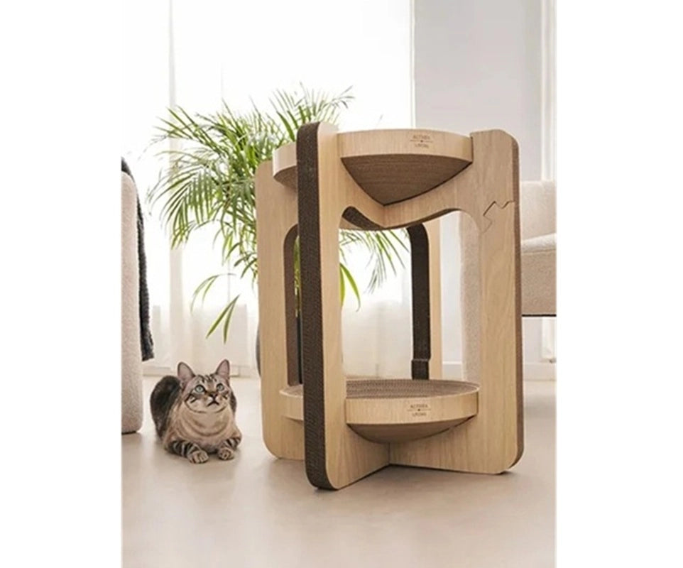 Tiragraffi a torre per gatti VIGÍA con cuccia integrata a due altezze 52 x 52 x 59 cm