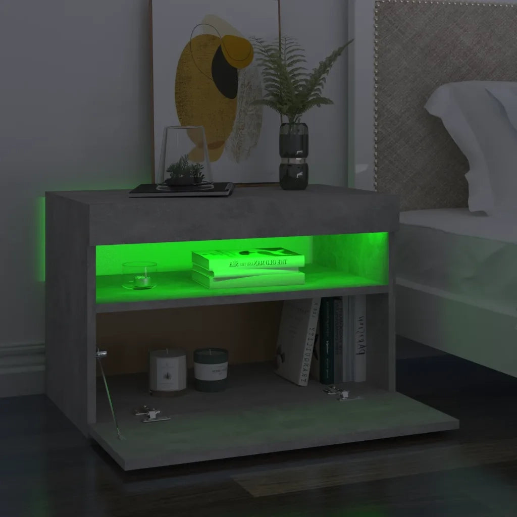 Comodino | Armadio da Notte | Mobiletto da notte con Luci LED Grigio Cemento 60x35x40 cm