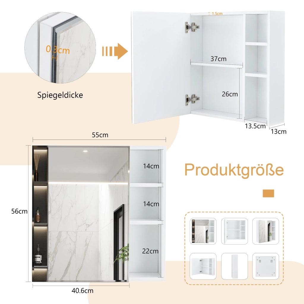 ARMADIO SPECCHIO DA PARETE 63,5x60x13 cm Bianco MDF e vetro di sicurezza