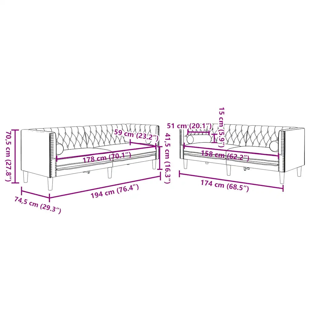 Set Divani Chesterfield 2pz con Cuscini Giallo Velluto 3209297
