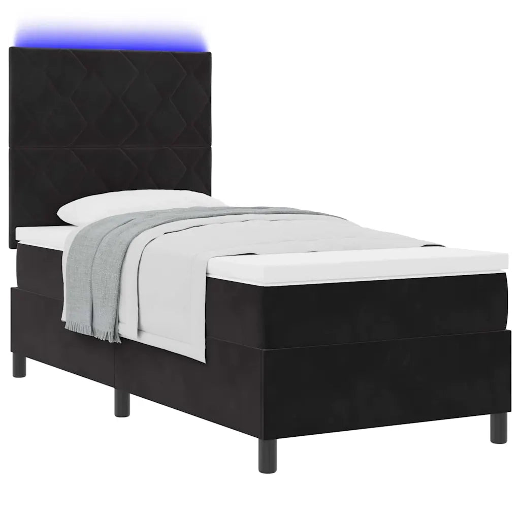 Letto a Sorgente LED con materasso Nero 90 x 200 cm Velluto 3343354
