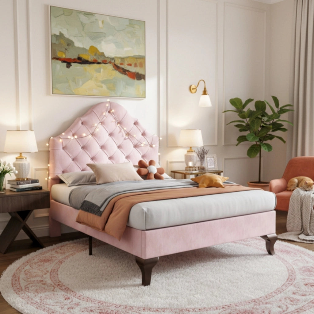 letto imbottito velluto rosa 90 x 200 cm
