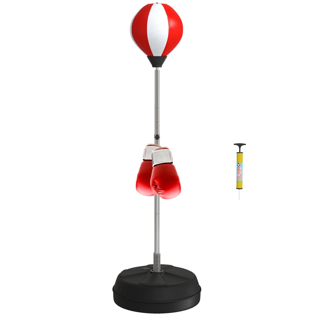 Punching Ball da Terra ad Altezza Regolabile con Guantoni e Base Riempibile. 43x43x126-144 cm. Rosso e Bianco