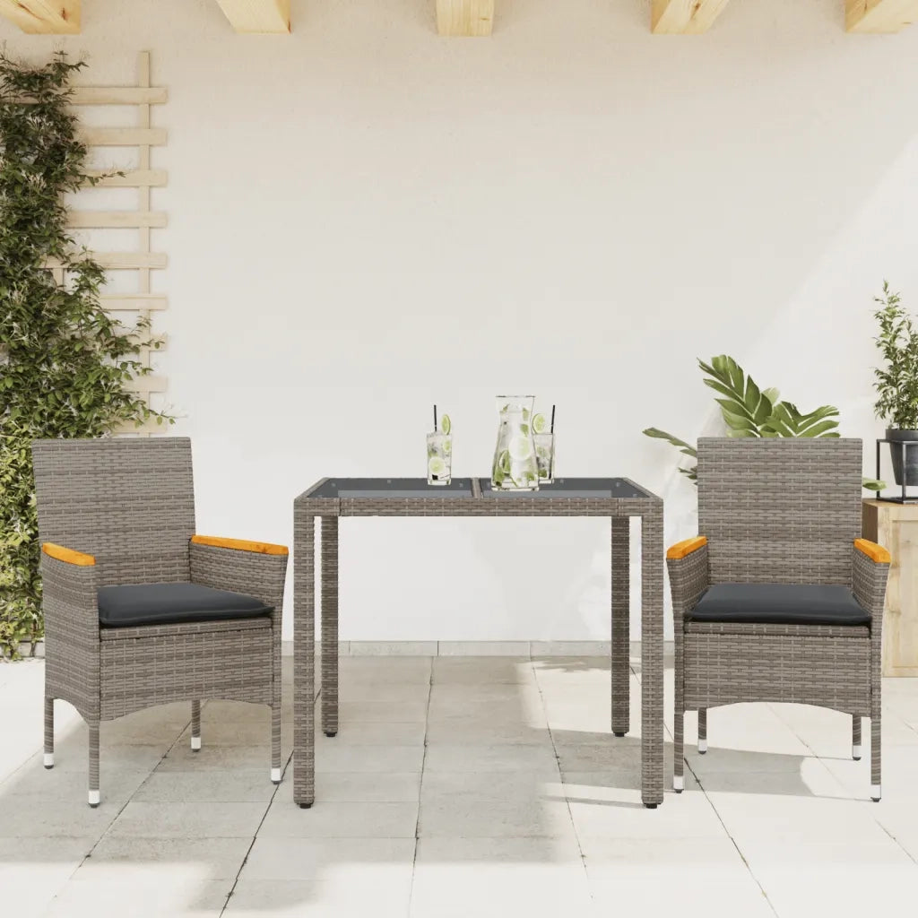 Set da Pranzo da Giardino 3pz | Set Salotto da Giardino con Cuscini in Polyrattan e Vetro