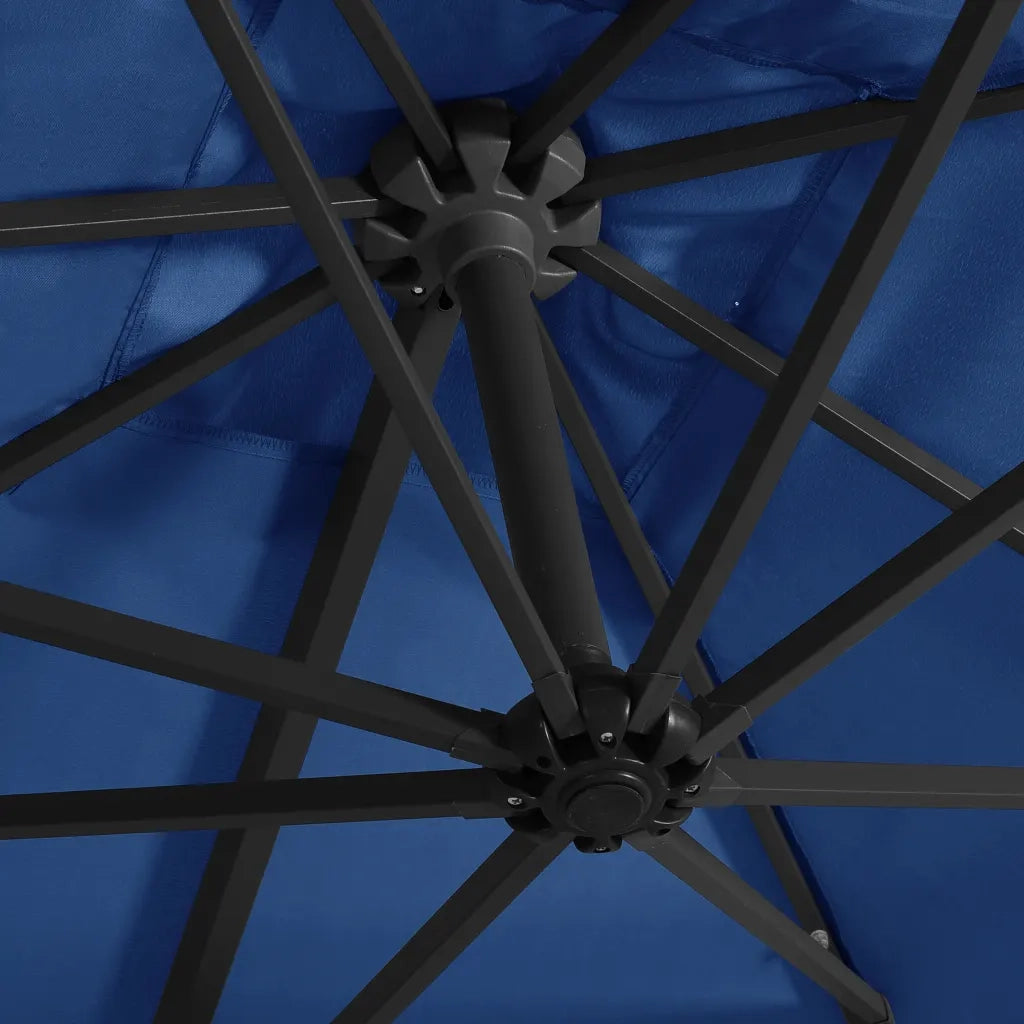 Ombrello | Parasolne a Sbalzo con LED e Palo in Acciaio 250x250cm Azzurro