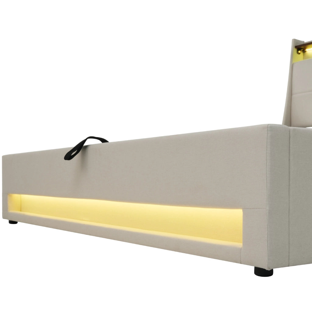 LETTO imbottito 140x200 cm Beige con LED e USB