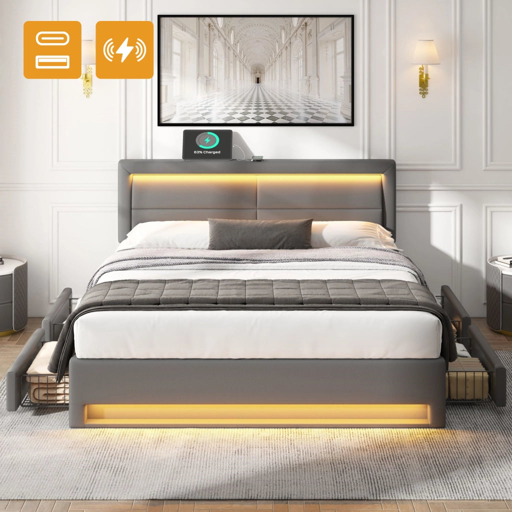 letto imbottito pu grigio 140 x 200 cm
