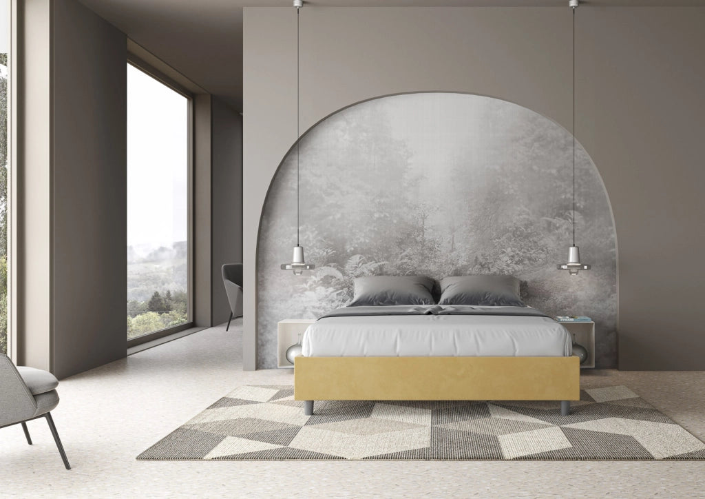 BS COM Letto queen size con rete imbottito 150x190 microfibra ocra