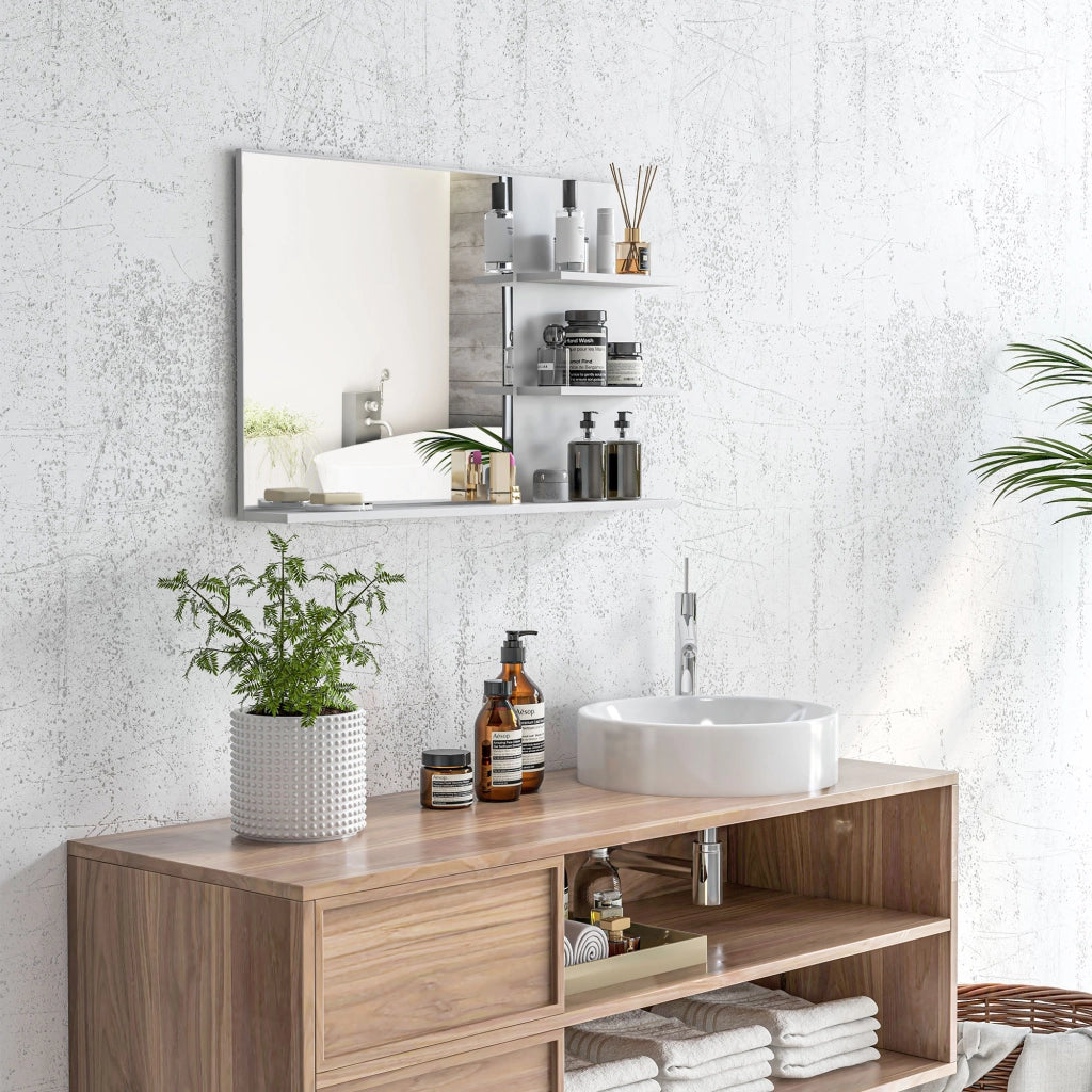 Specchio da Bagno con Ripiani ¨C Minimal ¨C Bianco MDF 75x10x48 cm