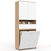 IDMarket - Mobile bagno TOMI 4 ante 2 cesti portabiancheria estraibili 1 cassetto finitura faggio e bianco
