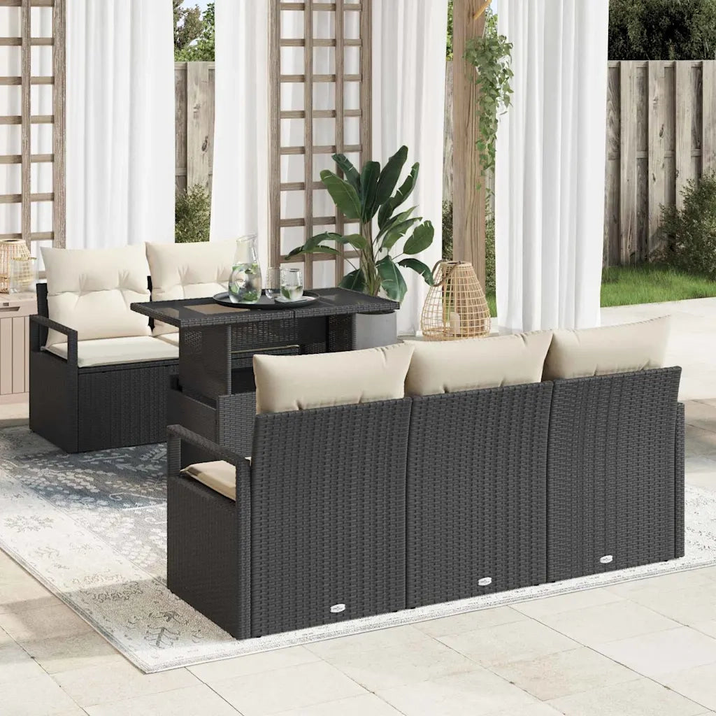 Set Divano da Giardino con archiviazione 6 pcs Nero polyrattan