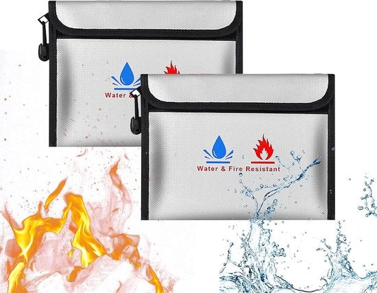 Documenti resistenti al fuoco - impermeabili - 2 pezzi - grigio - 23 x 17,5 cm