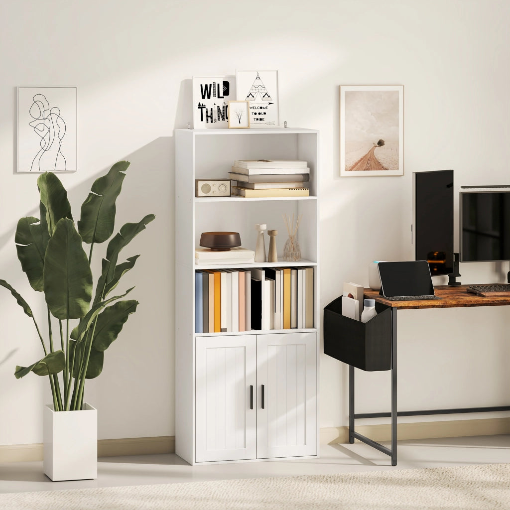 Libreria con ripiani aperti e armadietto 2 ante ¨C Minimal ¨C Bianco 60x30x145.5 cm