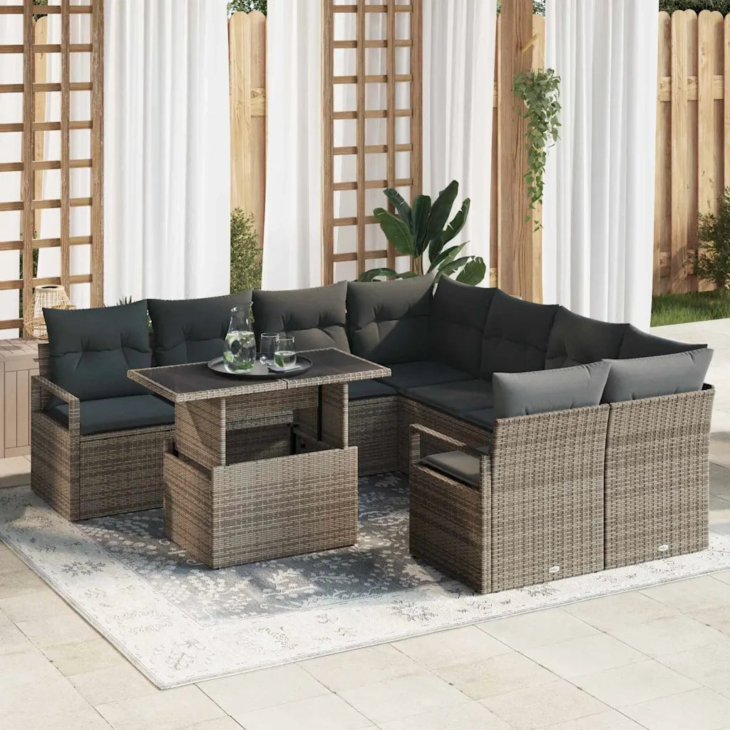 Set Divano da Giardino con cuscino 9 pcs Grigio polyrattan