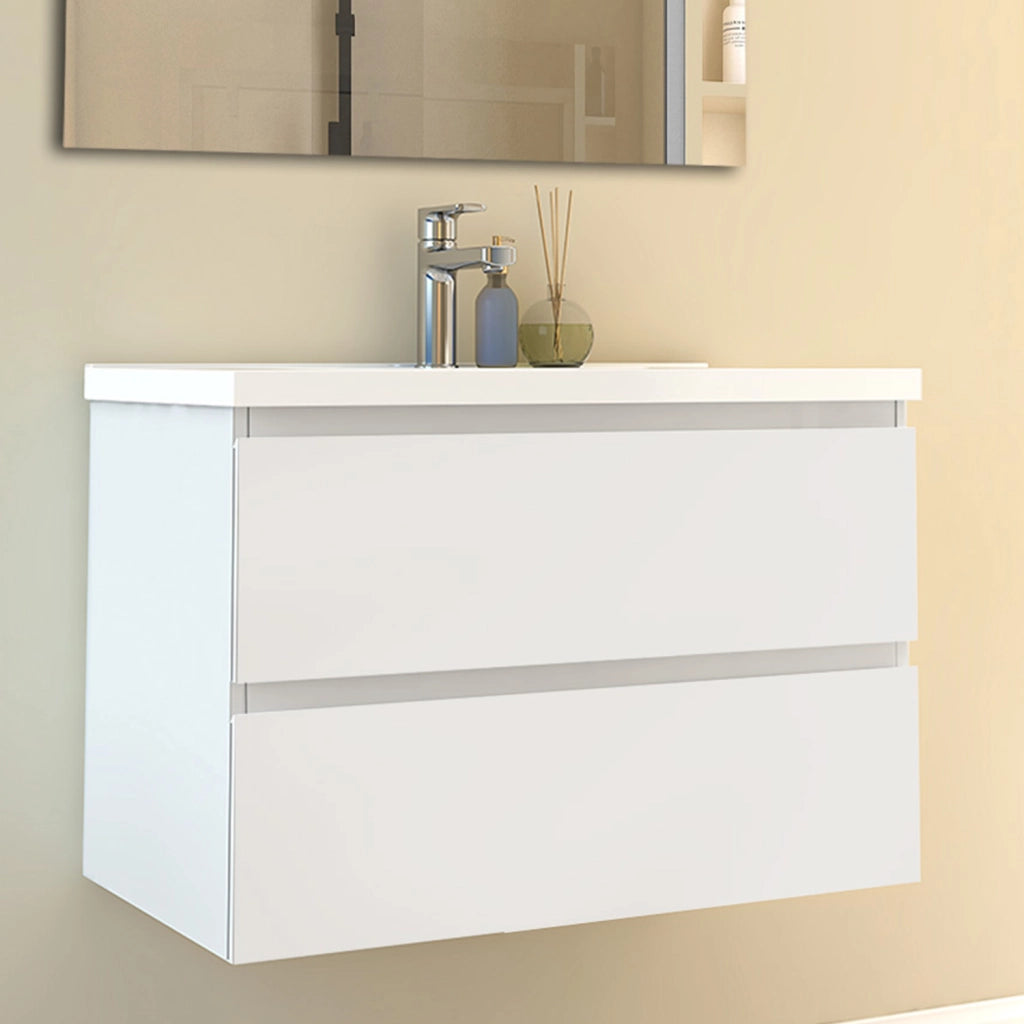 Mobile per bagno sospeso con lavabo da incasso 79 cm bianco