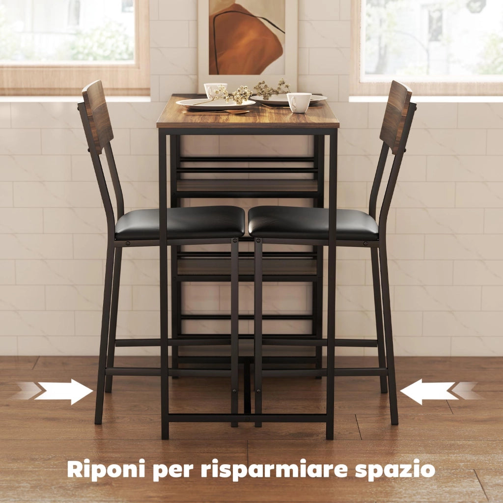 Tavolo da bar con sgabelli ¨C zephmum ¨C 3 ripiani, legno e acciaio, nero e noce