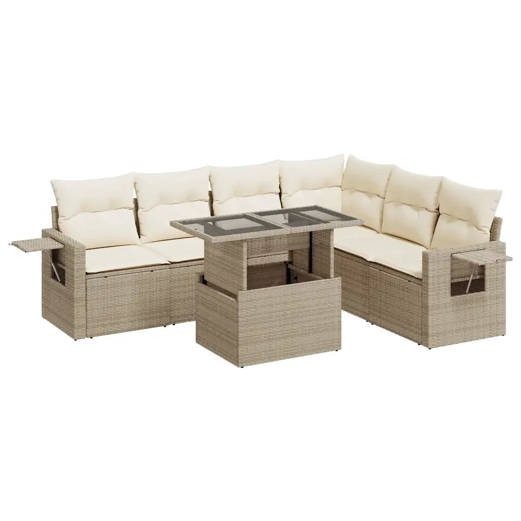 Set Divani da Giardino 7 pz con Cuscini Beige in Polyrattan 3326489