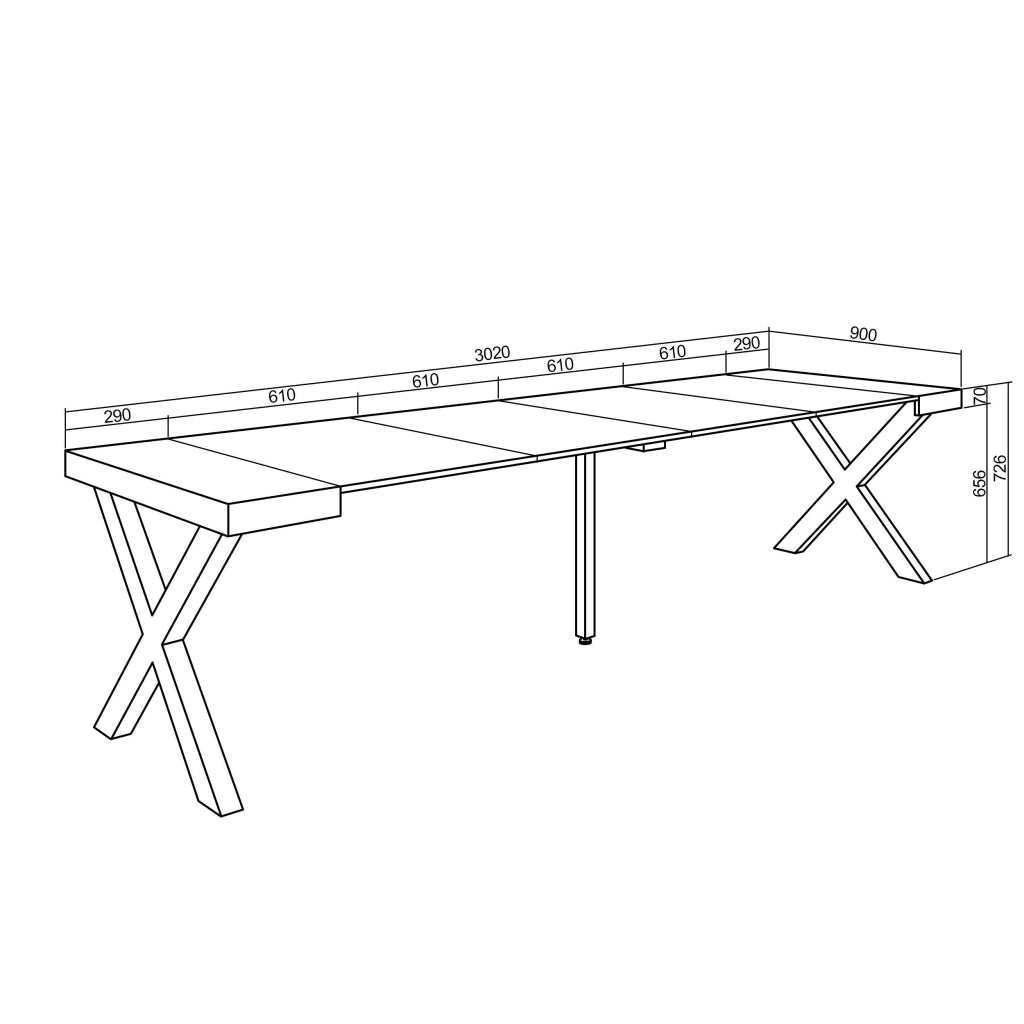 Consolle allungabile, 58 fino 302x90x73cm, Per 14 persone, Gambe in legno, Bianco RF2821